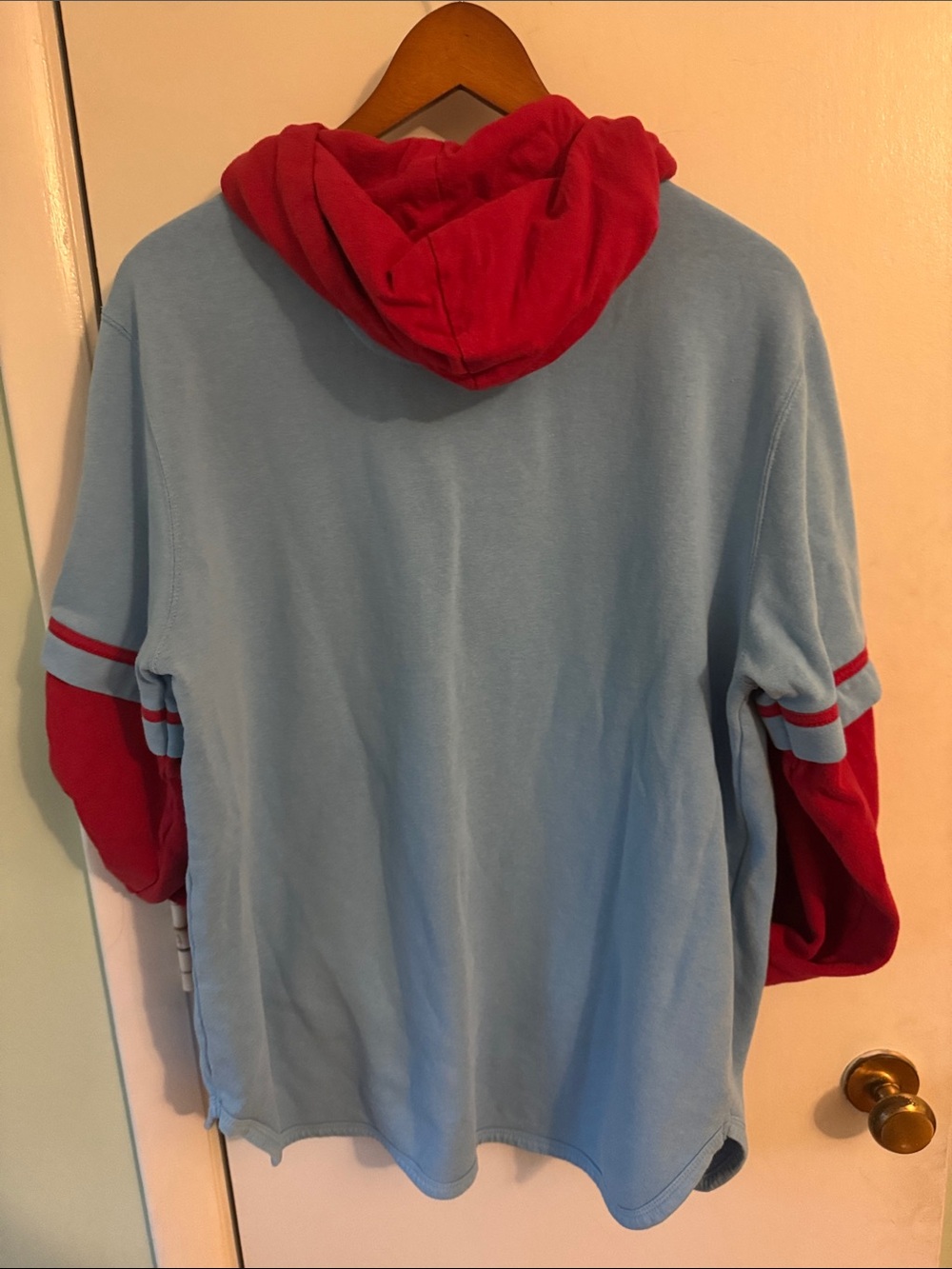 Houston Oilers Tennessee Titans Two-Tone Light Blue & Red Pullover Hoodie - Picture 6 of 6
